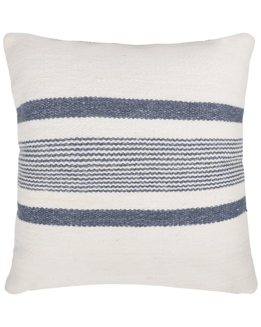 Hand-Woven Indoor/Outdoor Throw Pillow - Navy & White, Recycled PET