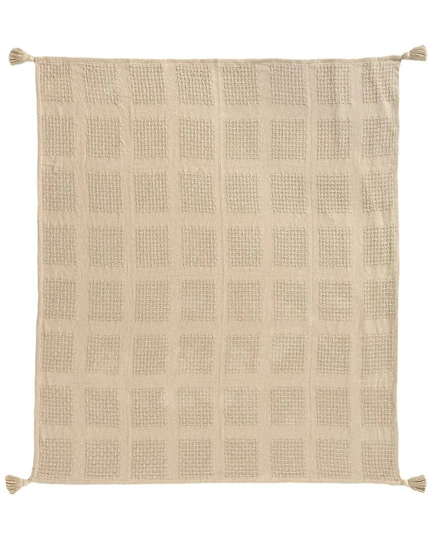 Hand-Woven Throw Blanket - Tan, Cotton