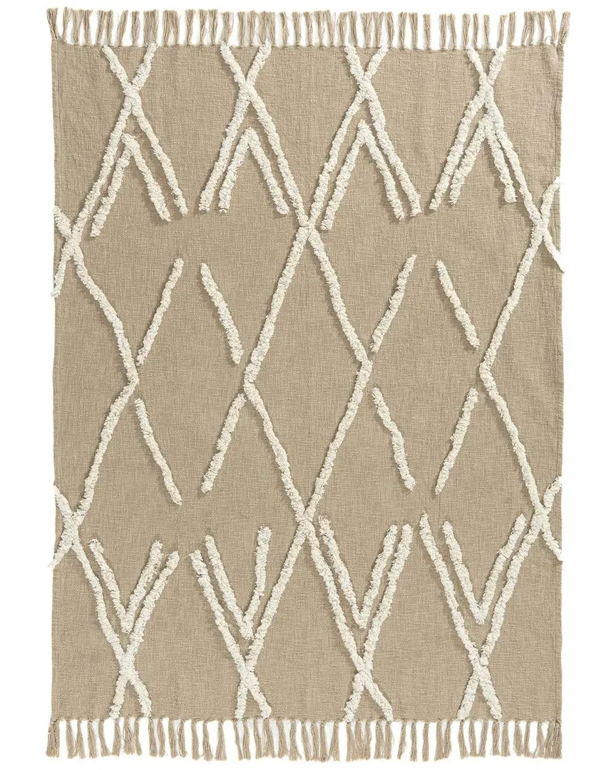 Hand-Woven Throw Blanket - Tan & Ivory, Cotton