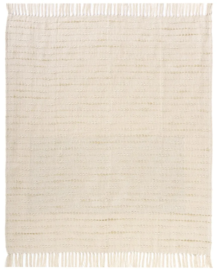 Hand-Woven Throw Blanket - White & Beige, Cotton image