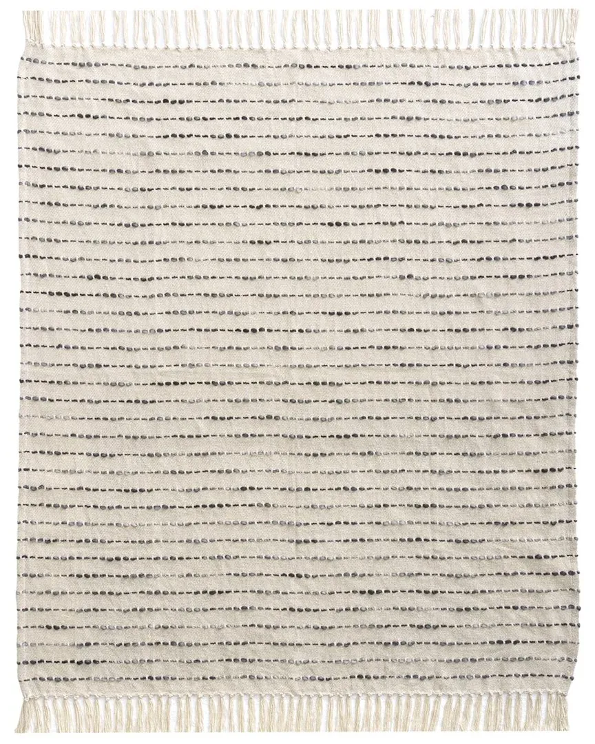 Hand-Woven Throw Blanket - White & Navy, Cotton Blend
