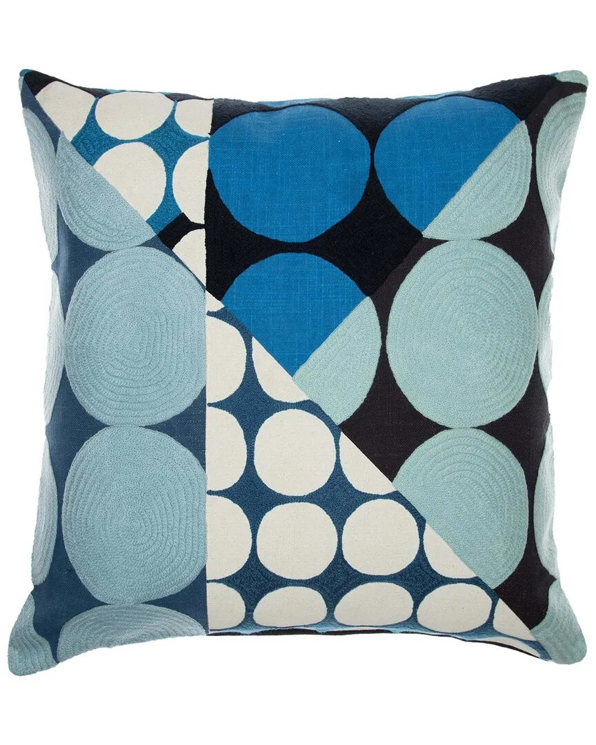 Hand-Woven Throw Pillow - Blue & Ivory, Cotton