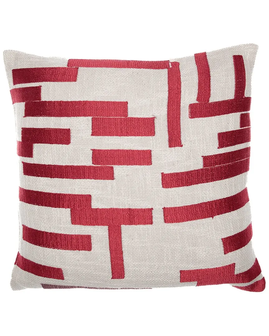 Hand-Woven Throw Pillow - Red & Ivory, Cotton Viscose