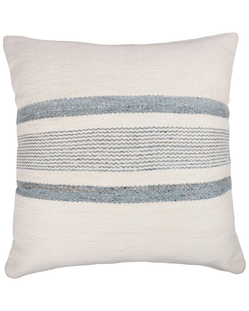 Hand-Woven Throw Pillow - Washed Denim & White, Recycled PET