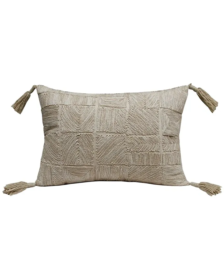 Handmade Geometric Lumbar Throw Pillow - Tan, Wool-Blend