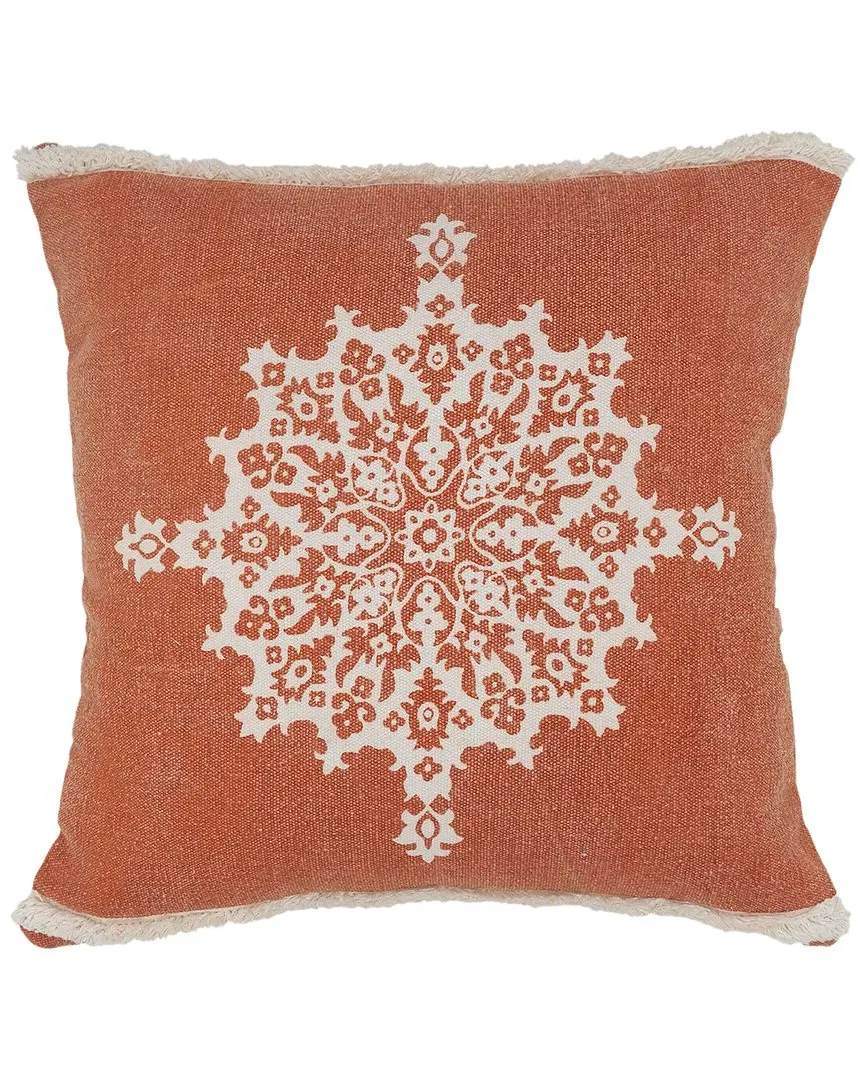 Monica Mandala Medallion Throw Pillow with Tufted Border - Orange image