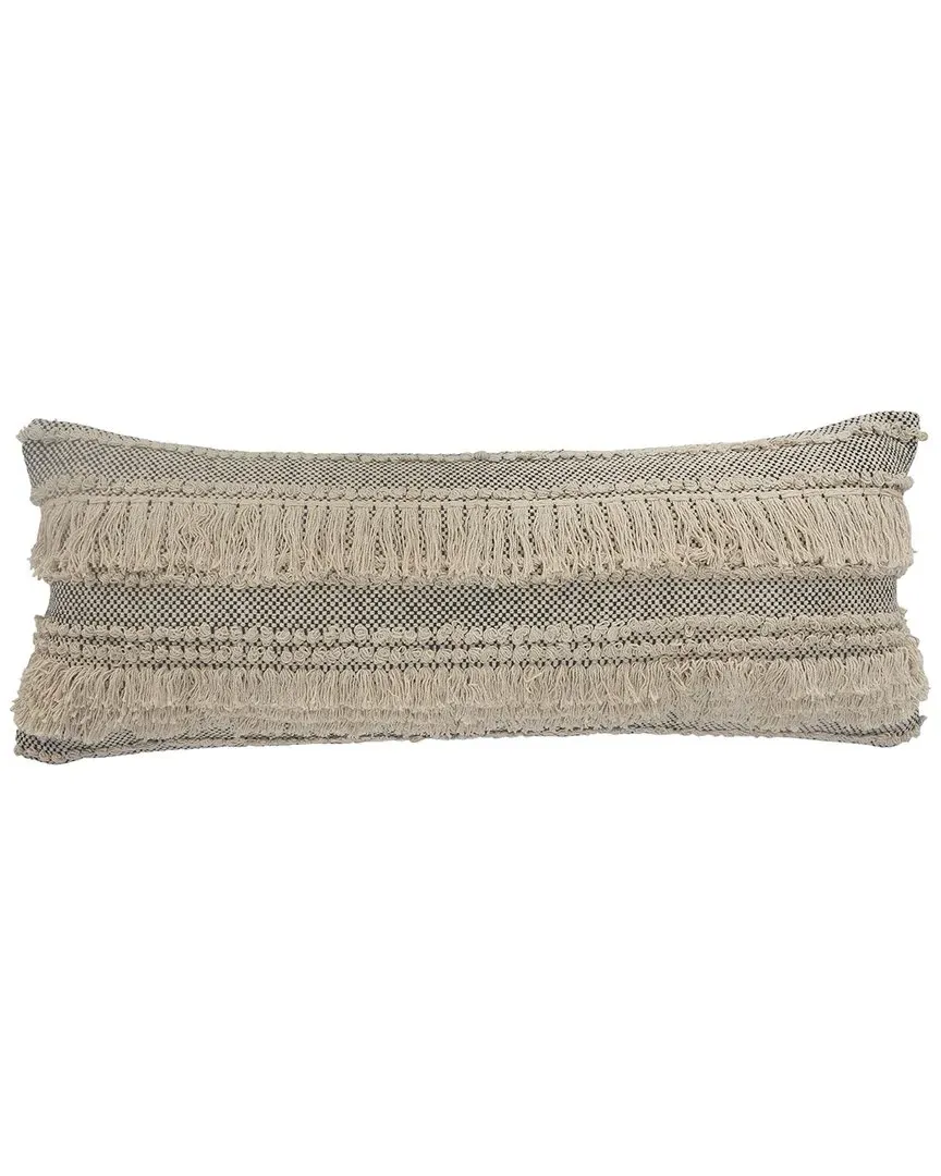 Over-Tufted Fringe Lumbar Decorative Pillow - Natural