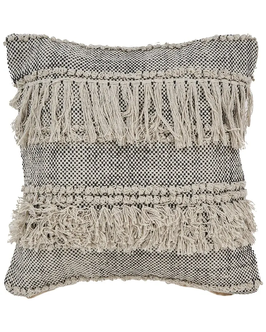 Over-Tufted Fringe Throw Pillow - Natural image