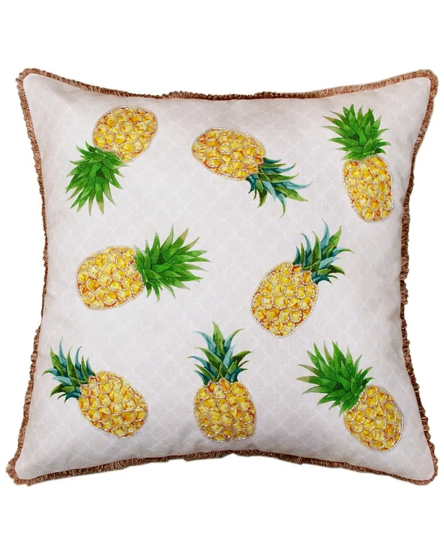 Panama Embroidered Beads Pineapple Decorative Pillow - Yellow image