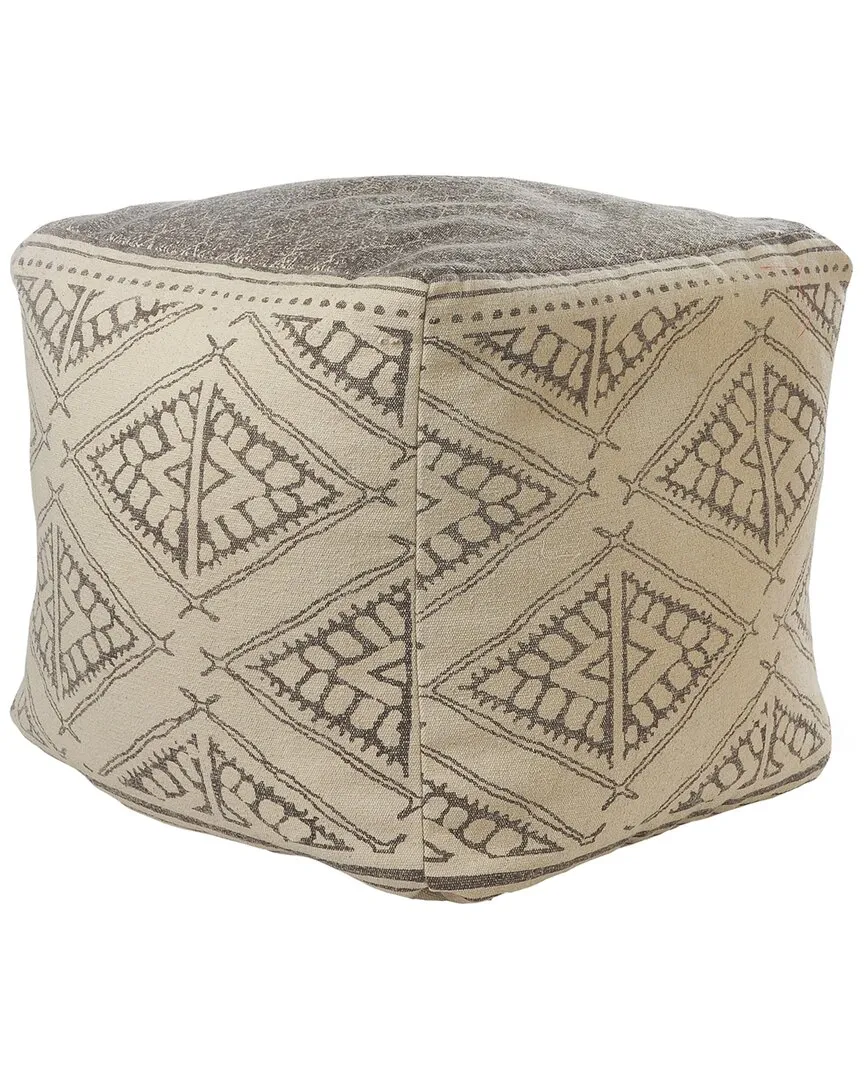 Peggy Tribal Flatweave Ottoman Pouf - Taupe, Cotton