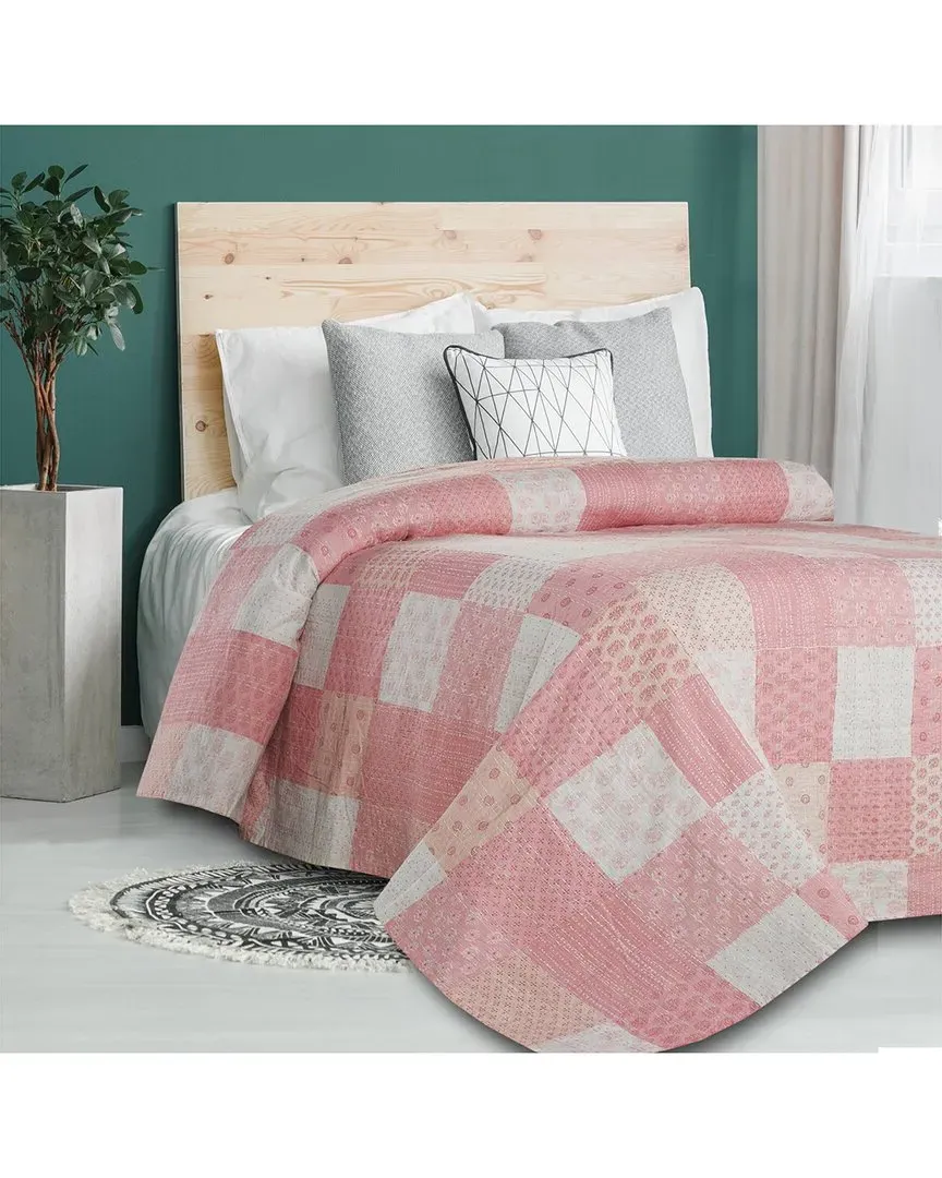 Queen Kantha Coverlet - Pink, Cotton