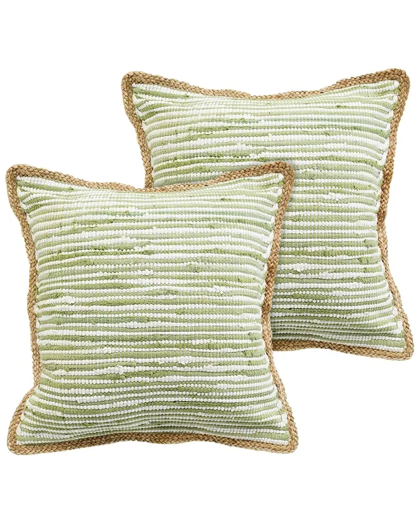 Riley Set of 2 Striped Throw Pillows - Green, Cotton image