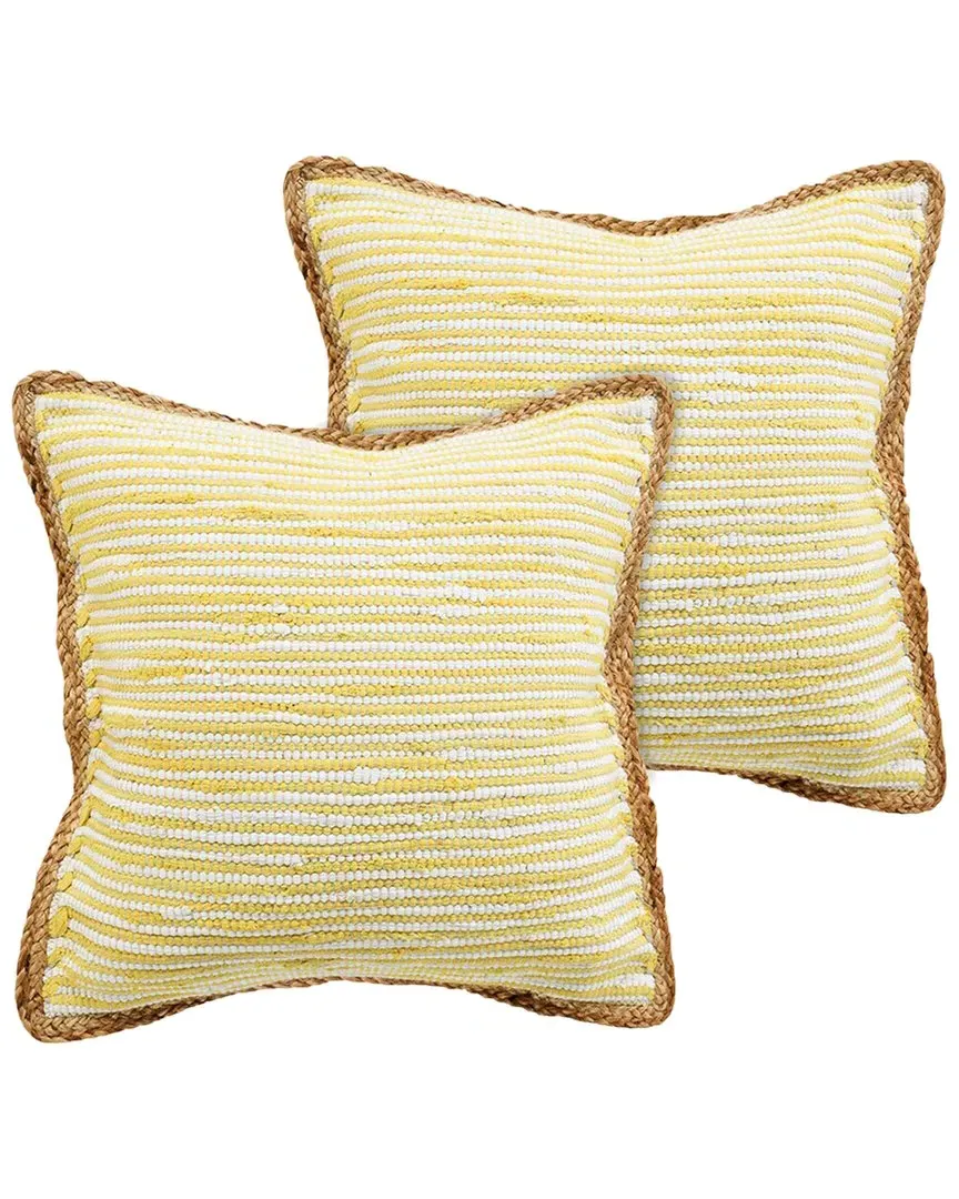 Riley Set of 2 Striped Throw Pillows - Yellow, Cotton