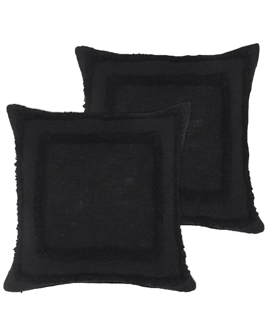 Rory Bordered Throw Pillows Set of 2 - Black, Cotton