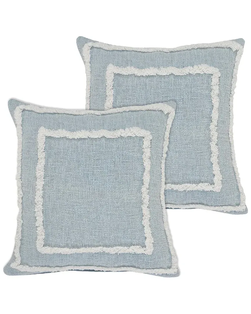 Rory Bordered Throw Pillows Set of 2 - Blue, Cotton image