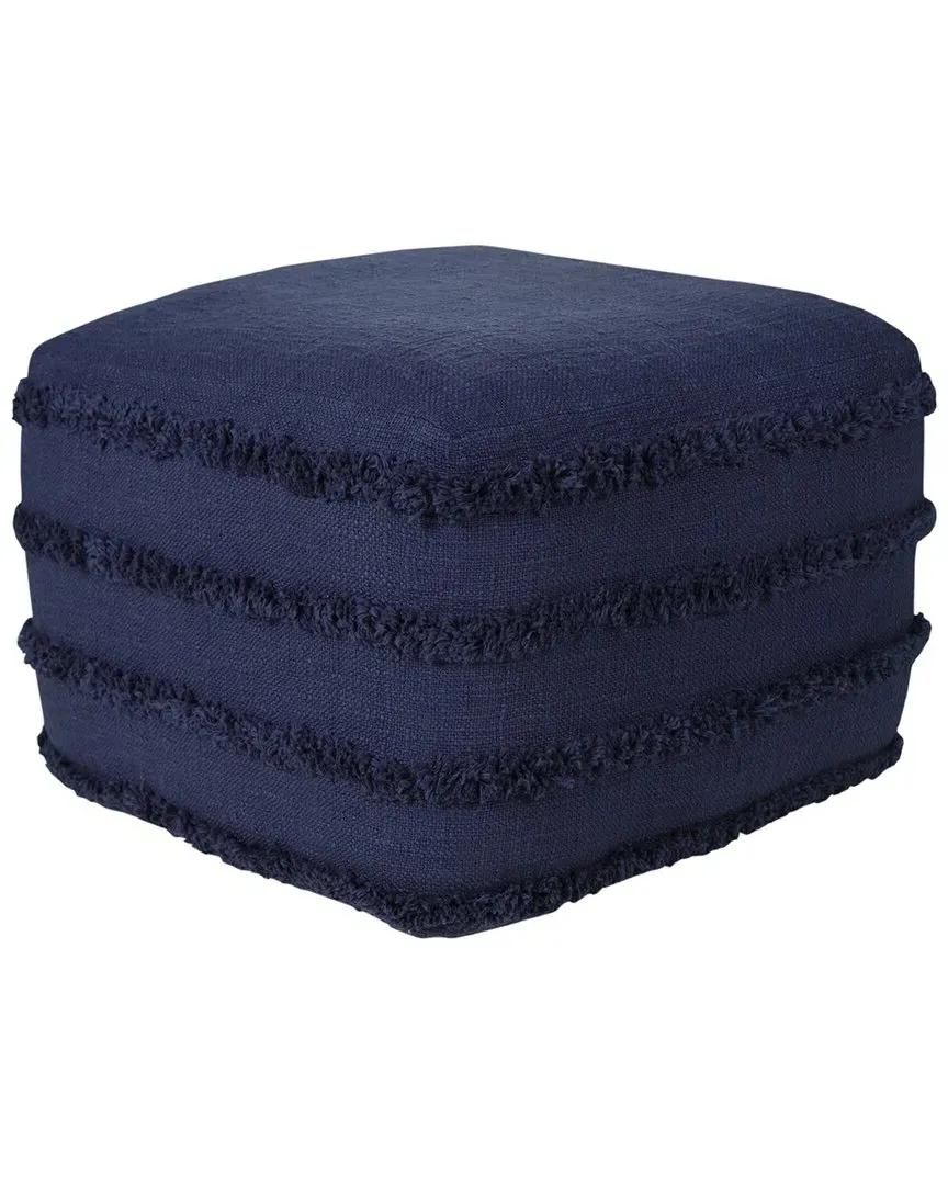 Rory Striped Hand-Woven Ottoman Pouf - Blue, Cotton
