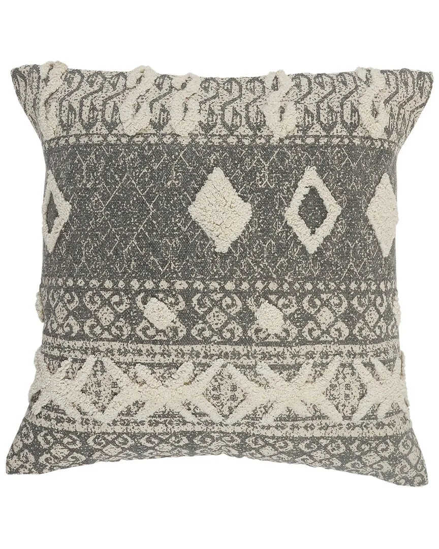 Rustic Tufted Throw Pillow - Gray, Cotton image