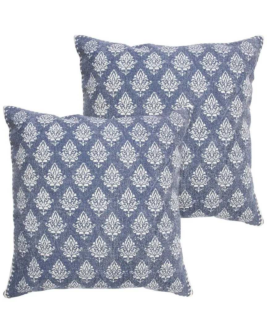 Set of 2 Fairytale Motif Stonewashed Throw Pillows - Blue, Cotton