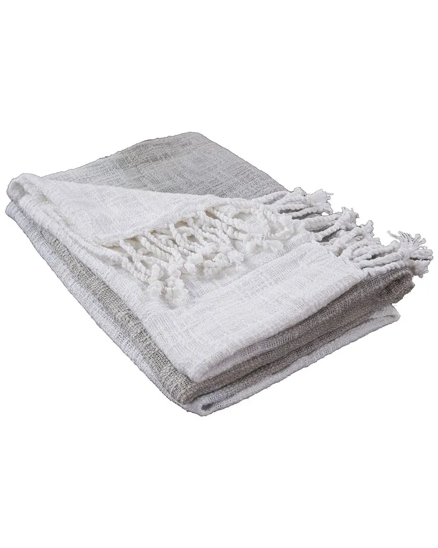 Shibori Throw Blanket with Fringe - Gray, Cotton
