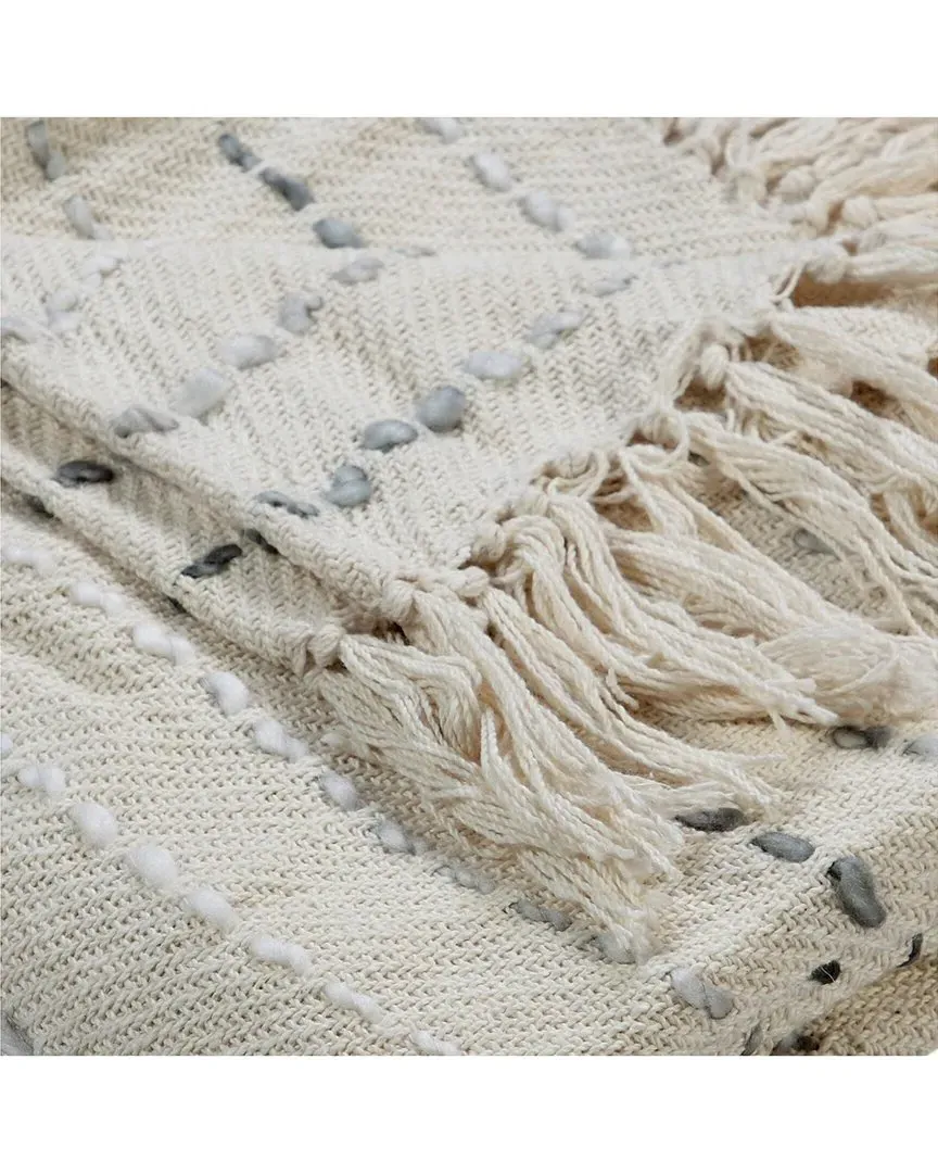 Shimmer Stripe Woven Throw Blanket with Fringe - Gray image