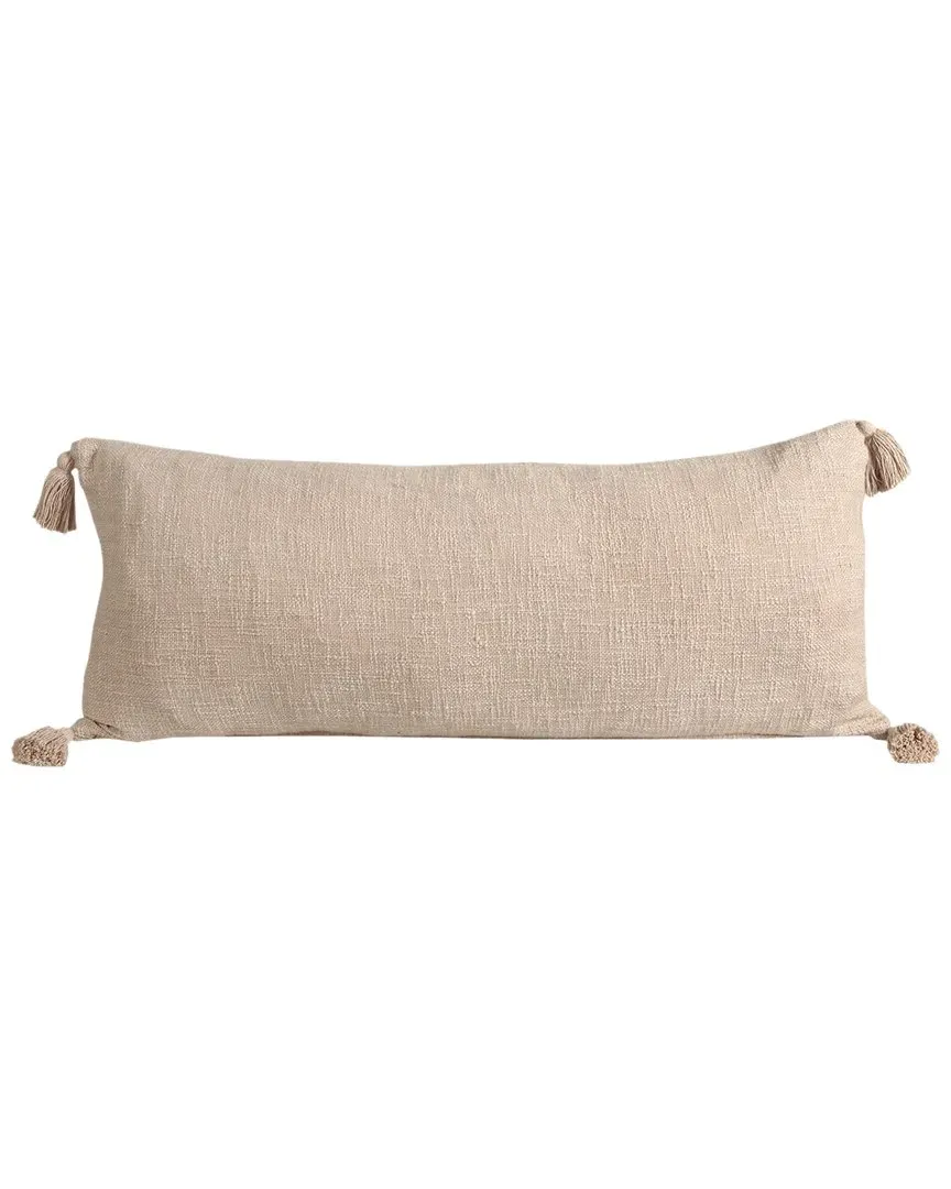 Solid Cotton Tasseled Lumbar Decorative Pillow - Beige image