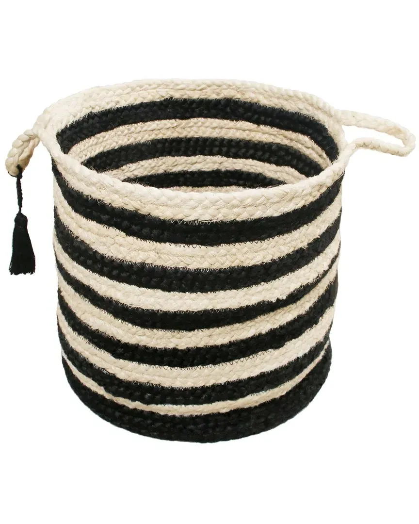 Striped Hand-Braided Storage Basket - Black, Jute