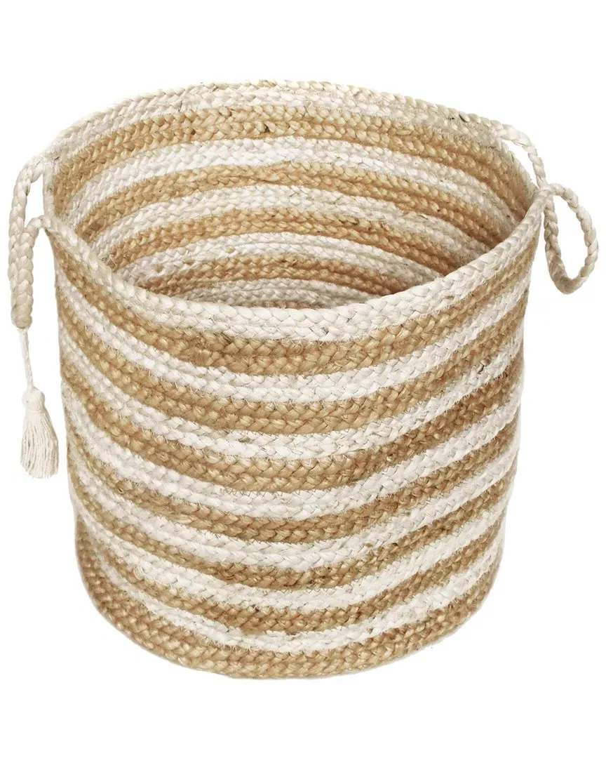 Striped Hand-Braided Storage Basket - Natural, Jute