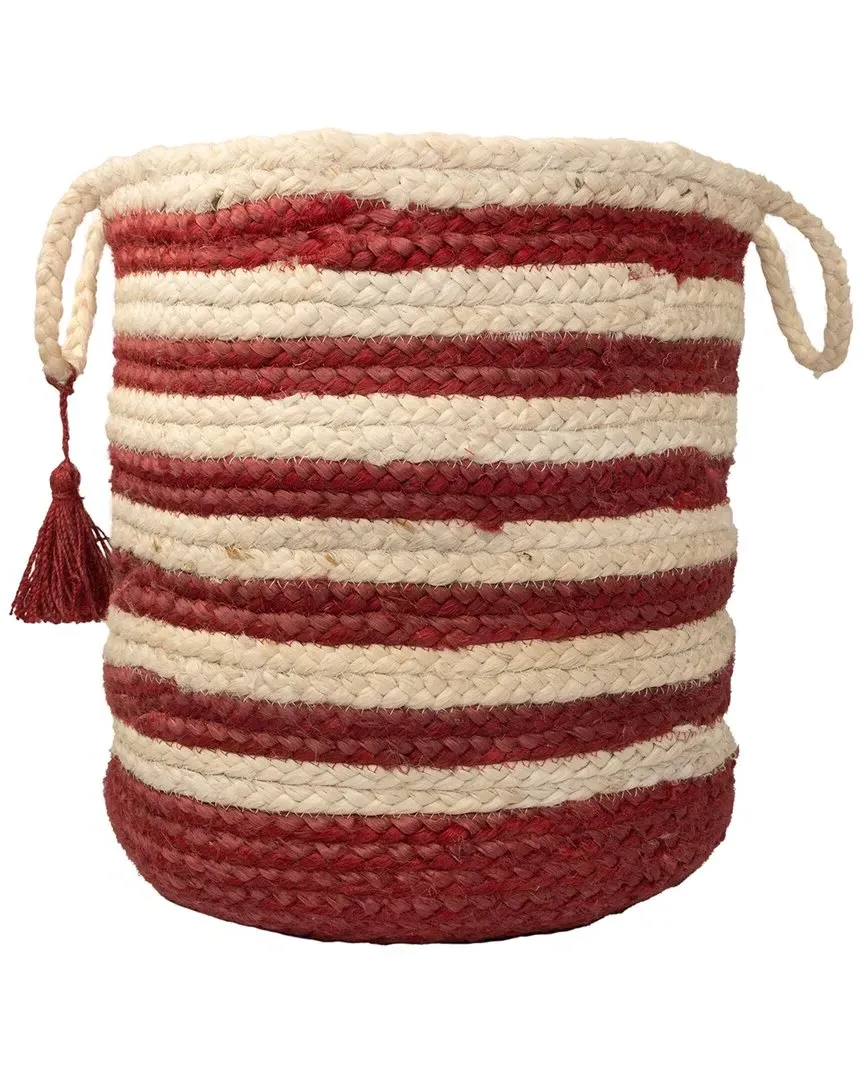 Striped Hand-Braided Storage Basket - Red, Jute image