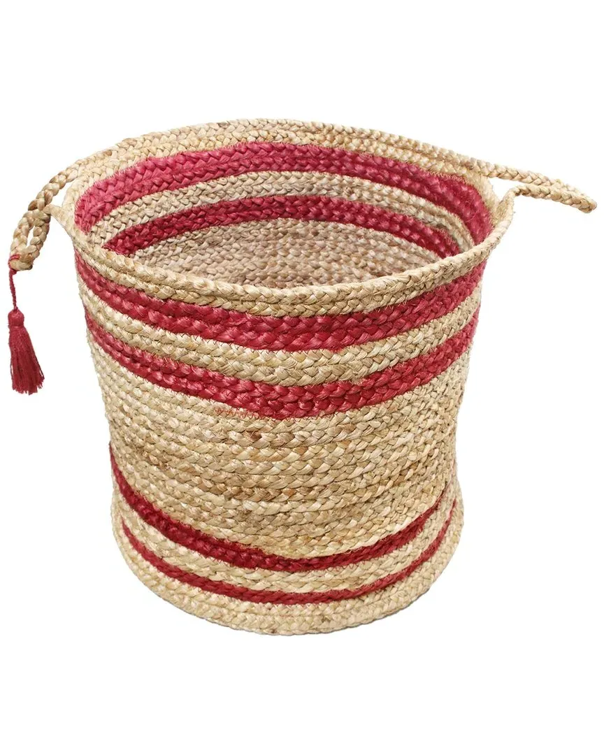 Striped Hand-Braided Storage Basket - Red, Jute