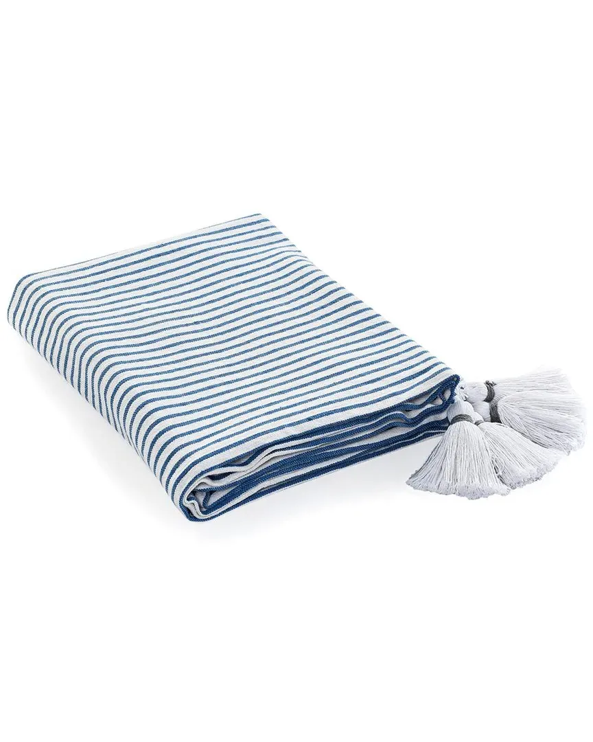 Striped Throw Blanket with Tassels - Blue, Cotton image