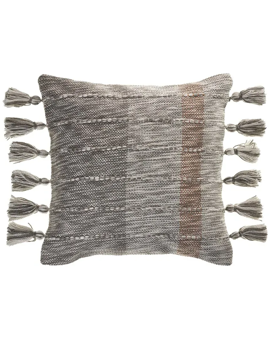 Tasseled Throw Pillow with Removable Cover - Grey image
