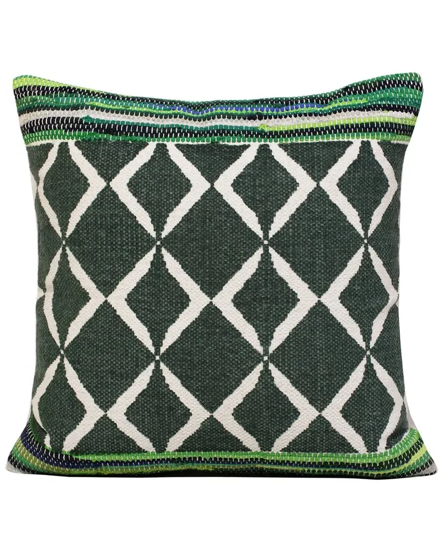 Textured Bordered Boho Geometric Throw Pillow - Green image