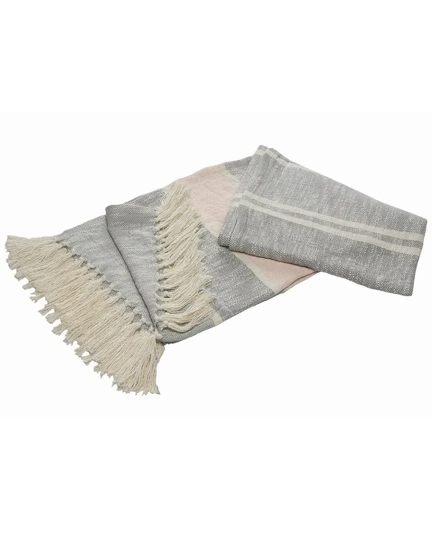 Touch Of Blush Striped Throw Blanket with Fringe - Multi image