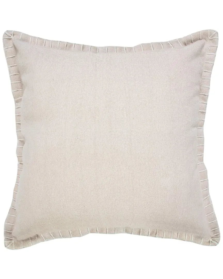 Vivian Embroidered Edge Bordered Throw Pillow - Beige, Cotton