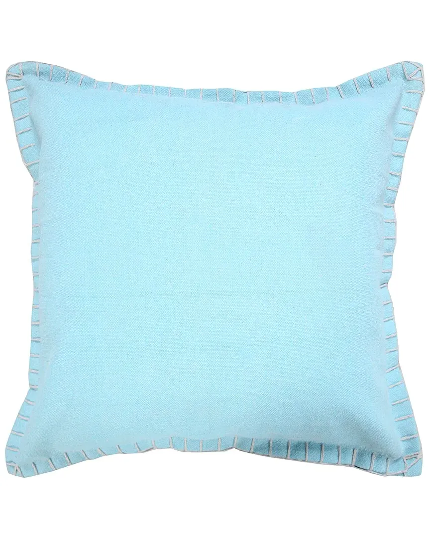 Vivian Embroidered Edge Bordered Throw Pillow - Blue, Cotton