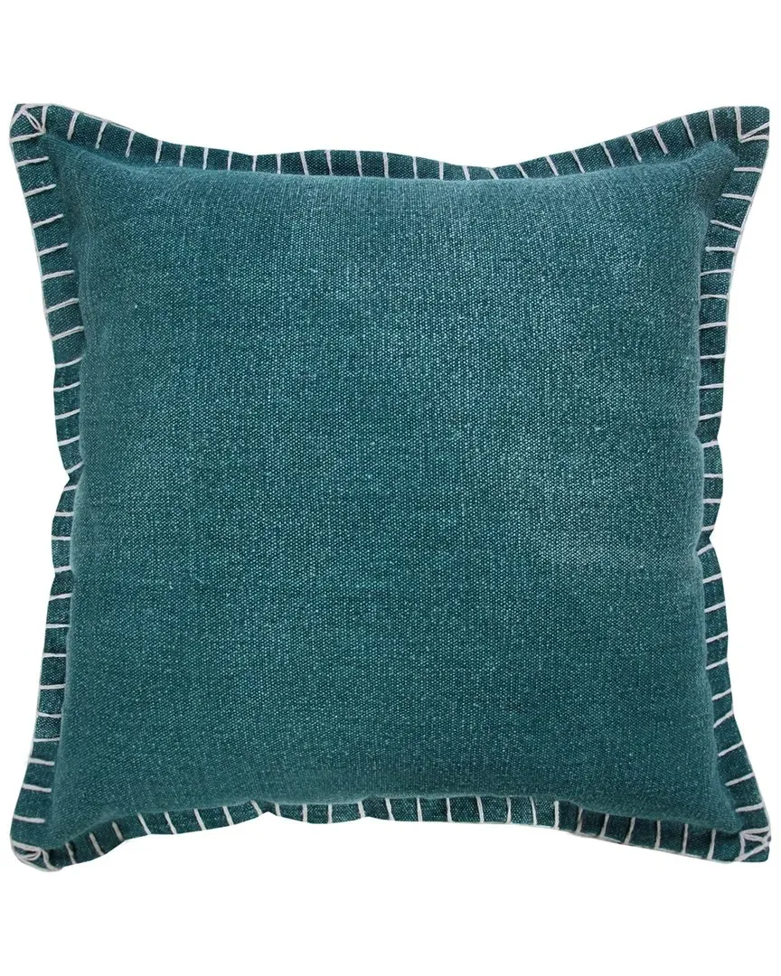 Vivian Embroidered Edge Bordered Throw Pillow - Green, Cotton