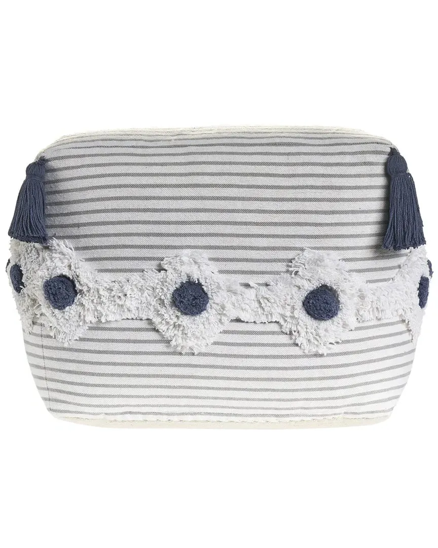 Zahra Striped Hand-Woven Ottoman Pouf - Grey, Cotton image