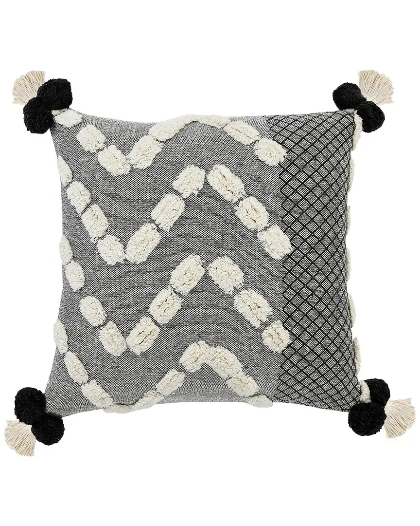 Zeal Pom Throw Pillow - Black, Cotton image