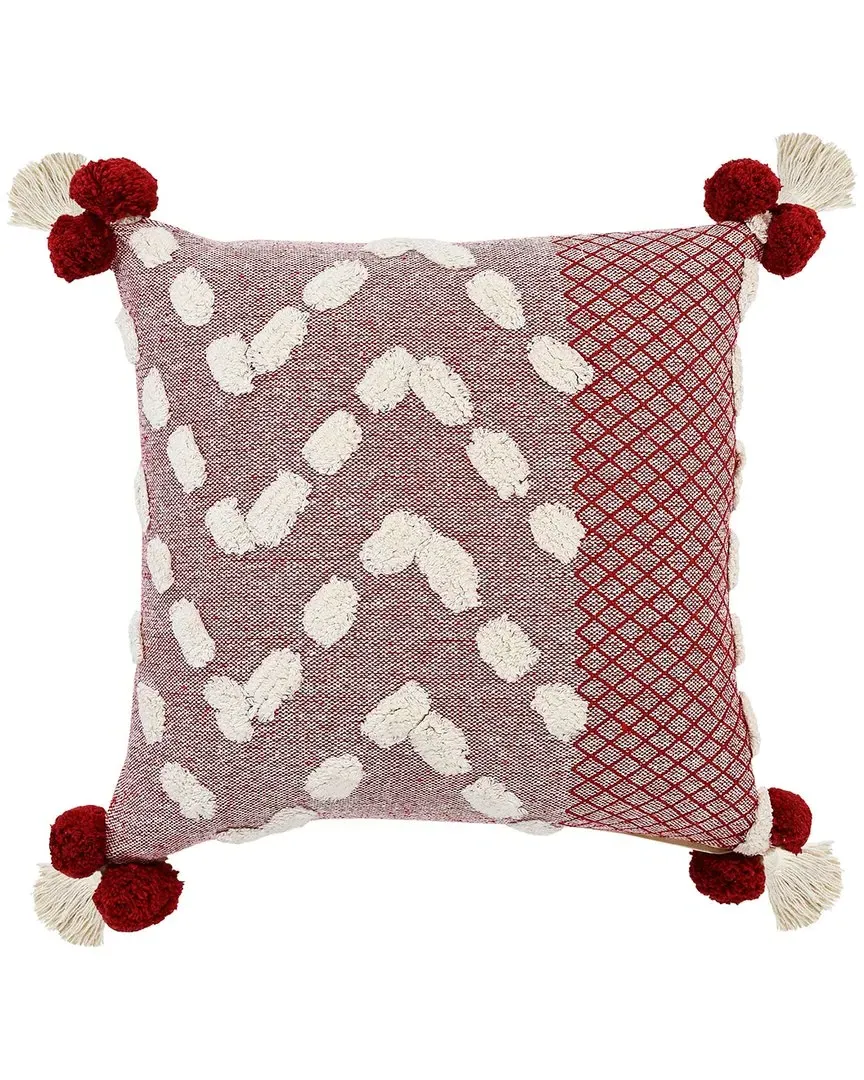 Zeal Pom Throw Pillow - Red, Cotton