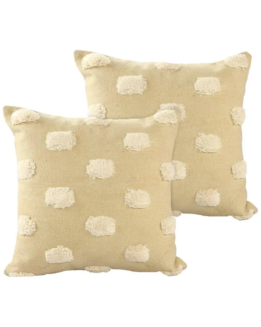 Zeal Set of 2 Throw Pillows with Pom-Poms - Cream, Cotton