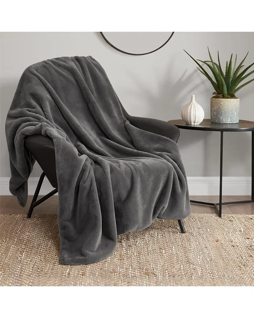 Solid Fuzzy Throw Blanket - Dark Grey, Faux Fur