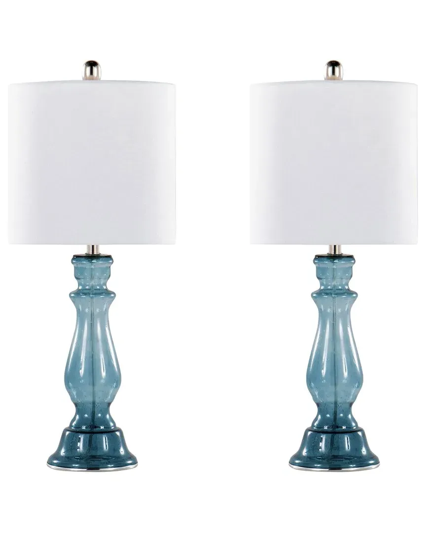 Bishop Set of 2 Table Lamps with Linen Shade - Clear Blue, Glass