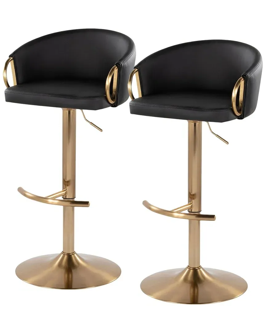 Claire Set of 2 Adjustable Bar Stools with Footrest - Black Gold
