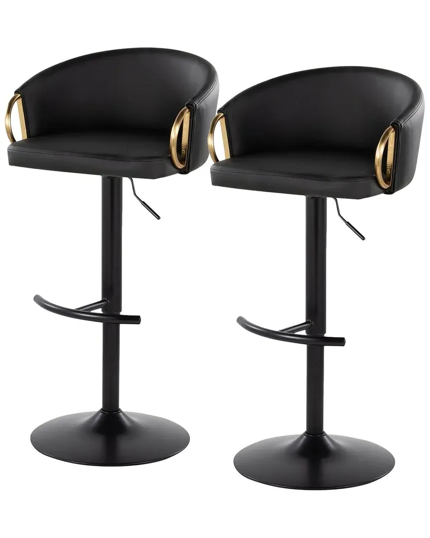 Claire Set of 2 Adjustable Bar Stools with Footrest - Black