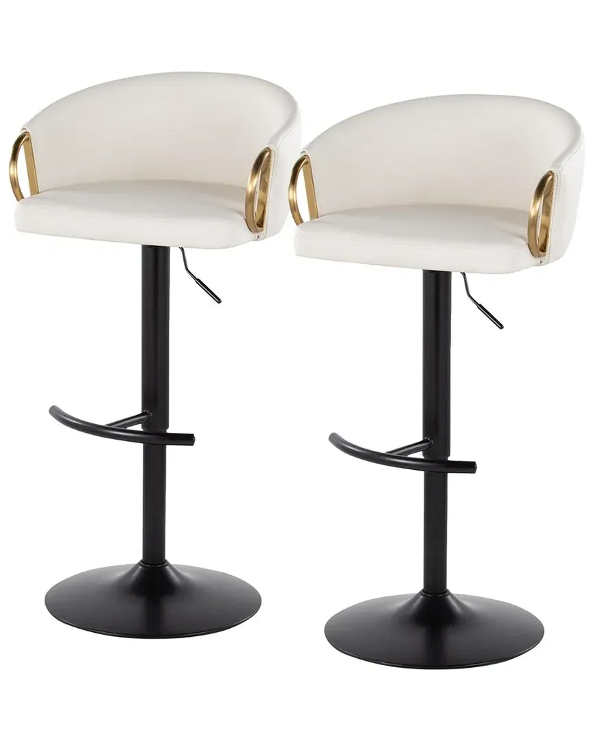 Claire Set of 2 Adjustable Bar Stools with Footrest - White Black image