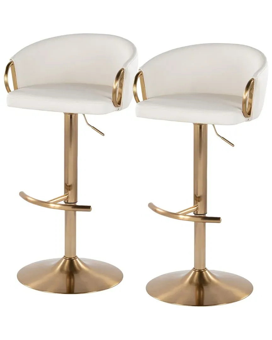 Claire Set of 2 Adjustable Bar Stools with Footrest - White Gold
