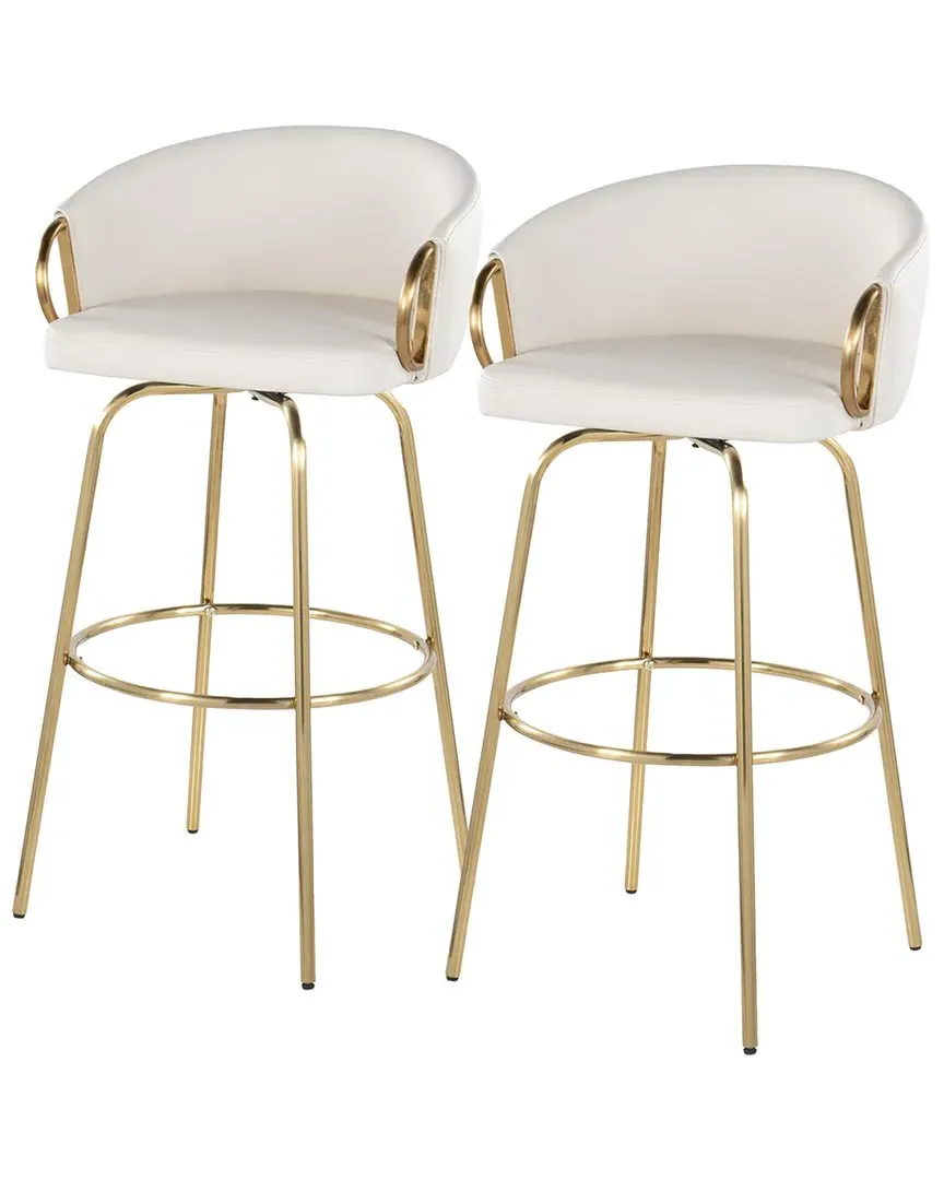 Claire Set of 2 Bar Swivel Stools with Footrest - White Gold