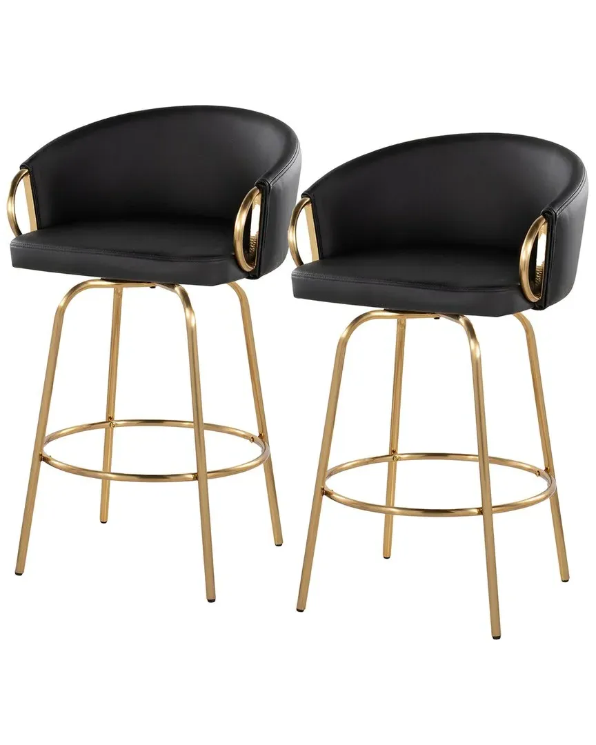Claire Set of 2 Counter Swivel Stools with Footrest - Black Gold
