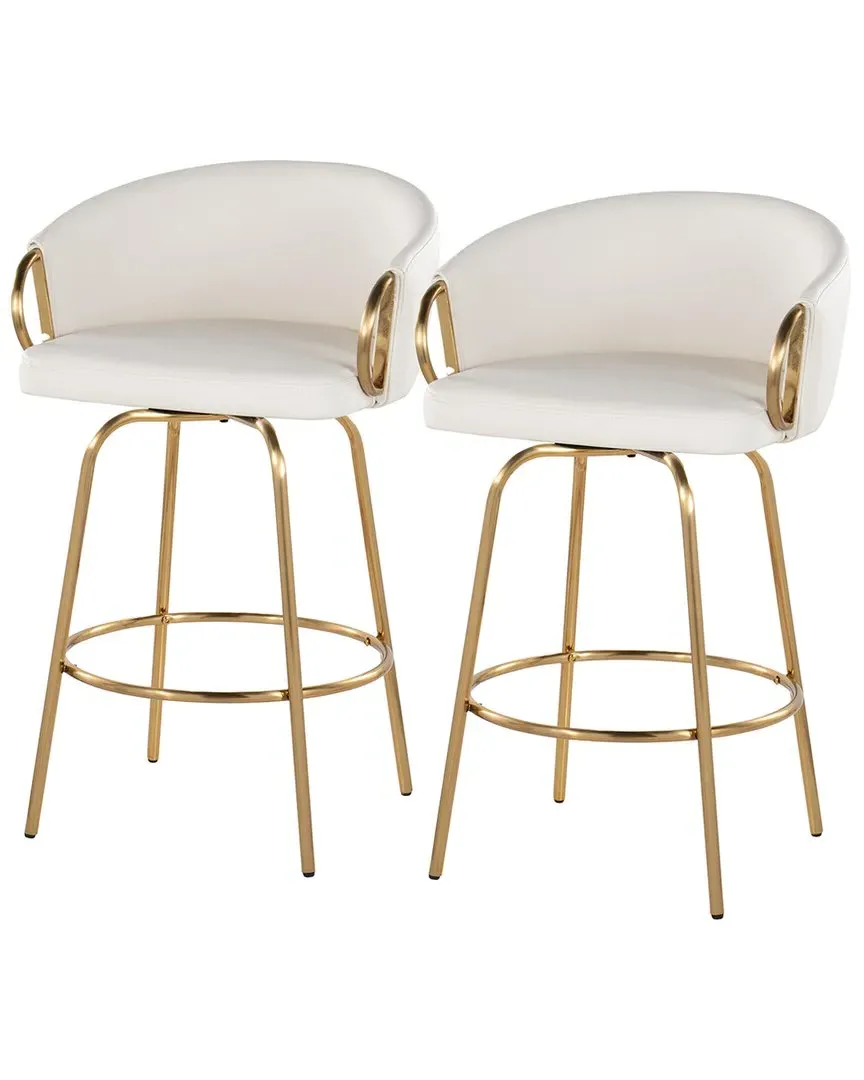 Claire Set of 2 Counter Swivel Stools with Footrest - White Gold