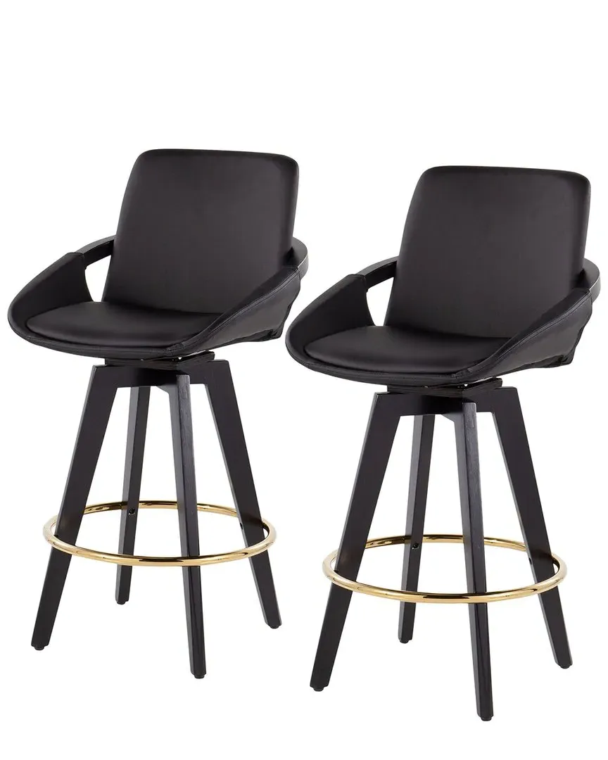 Cosmo Set of 2 Swivel Counter Stools - Black, Wood